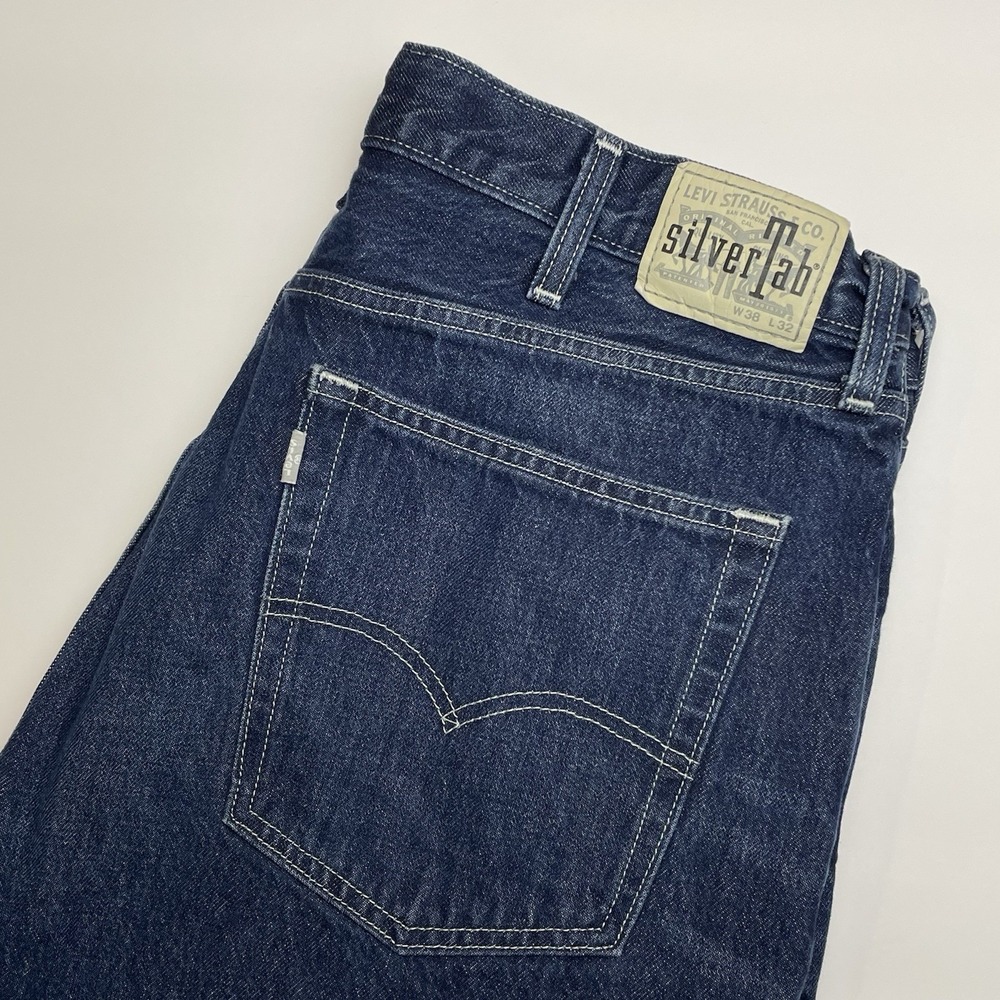Levis SilverTab Jeans Mens 38x32(30"L) Straight Fit Blue Denim Gray Tab Cotton